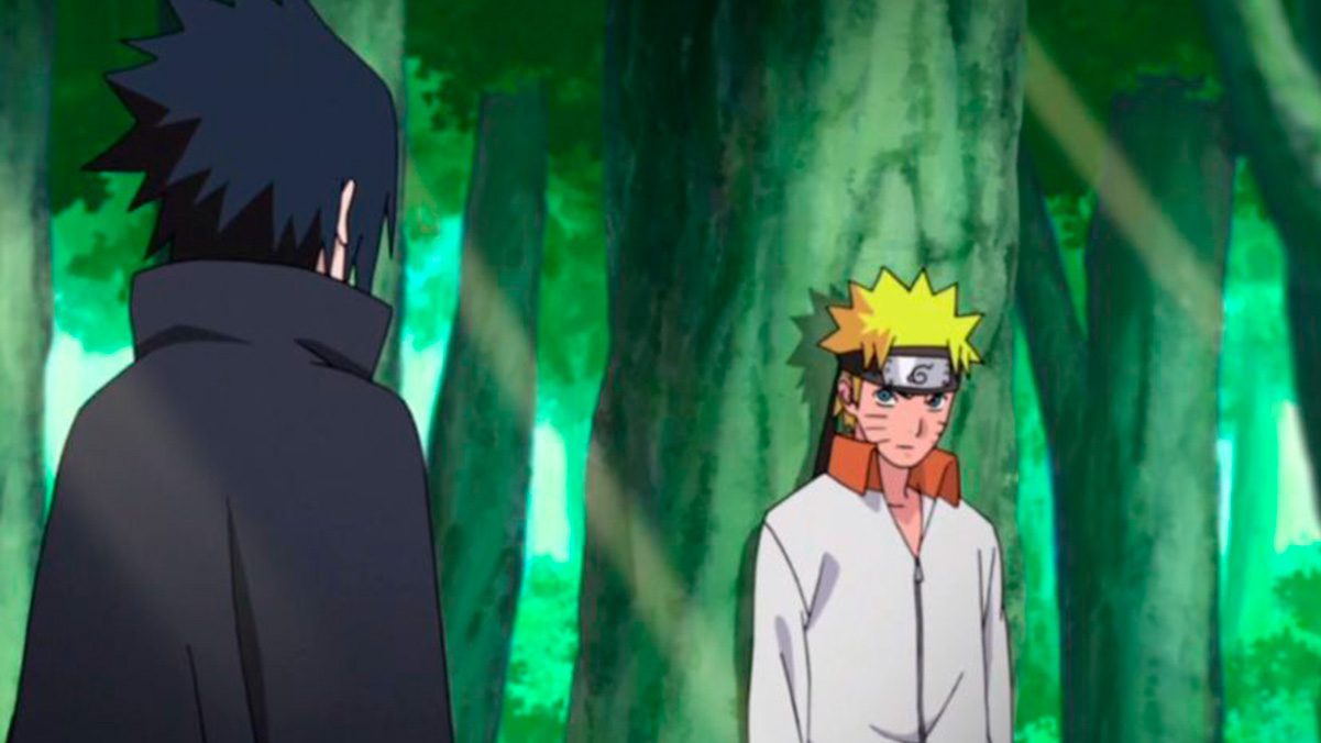 Naruto usando uno de los peores vestuarios para despedirse de Sasuke.