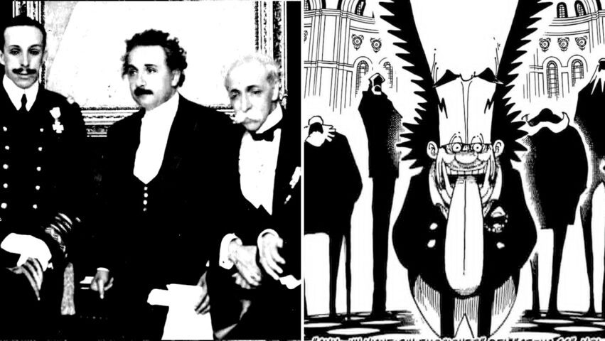 Albert Einstein y el Dr Vegapunk con oficiales del gobierno