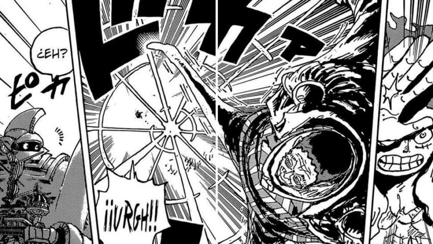 Kizaru manda volando a Luffy de una patada potenciada.
